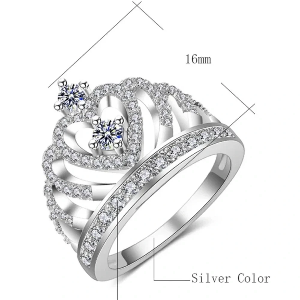 NEW 925 STERLING SILVER CROWN DIAMOND RING - Picture 5 of 5